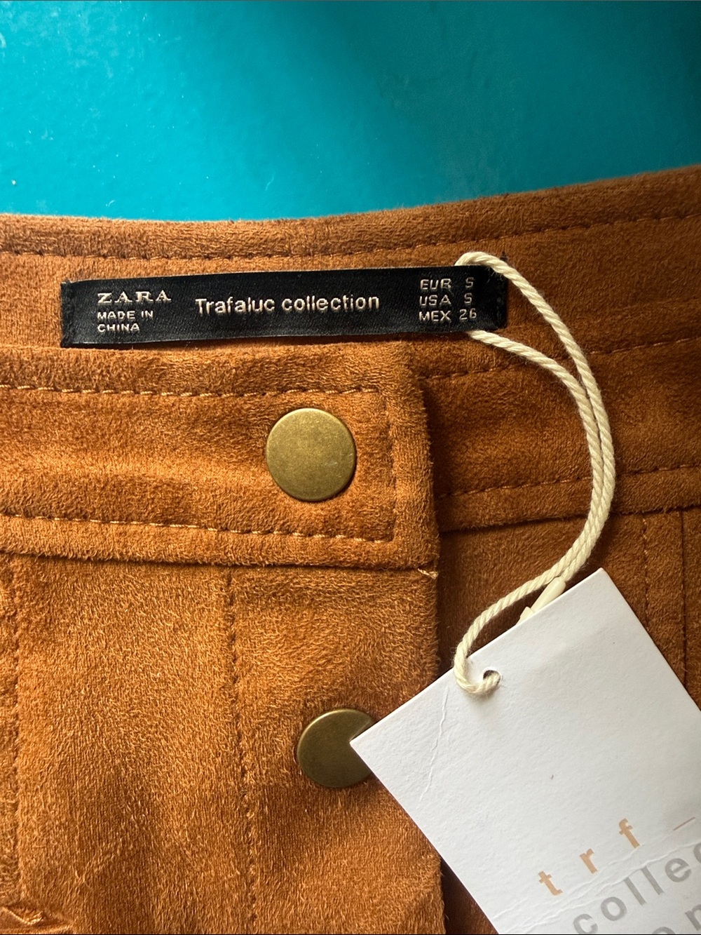 Zara Cognac Faux Suede Button-Front A-Line Skirt - Picture 4 of 4